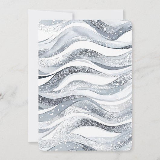 Chic Silver Sparkle Waves Bridal Shower 招待状 (裏面)