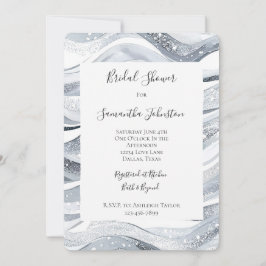 Chic Silver Sparkle Waves Bridal Shower 招待状