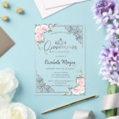 Chic Silver Tiara,Diamond Pink Flowers Quinceañera アクリル招待状 (インサイチュ (ウェディング))