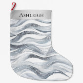 Chic Silver White Wavy Stripes Christmas   ラージクリスマスストッキング (正面)