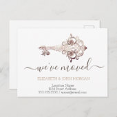 Chic Simple I've Moved Floral Key New Address 案内ポストカード (正面/裏面)