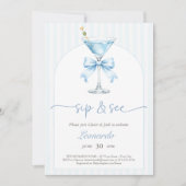 Chic Sip and See Dusty Blue Stripes Baby Arch 招待状 (正面)