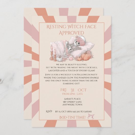 Chic Skeleton Halloween Party Invite 招待状 (正面/裏面)