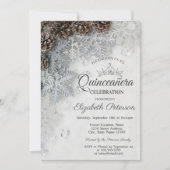 Chic Snowflakes Pine Cones Quinceañera  招待状 (正面)