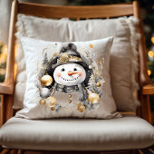 Chic Snowman: Black and Gold Holiday Charm クッション