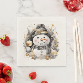 Chic Snowman: Black and Gold Holiday Charm スタンダードランチョンナプキン