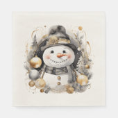 Chic Snowman: Black and Gold Holiday Charm スタンダードランチョンナプキン (正面)