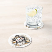 Chic Snowman: Black and Gold Holiday Charm ラウンドペーパーコースター (インサイチュ)