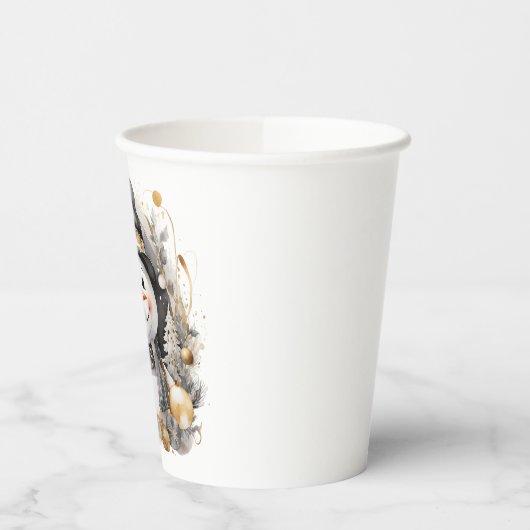 Chic Snowman: Black and Gold Holiday Charm 紙コップ (左)