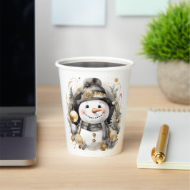 Chic Snowman: Black and Gold Holiday Charm 紙コップ