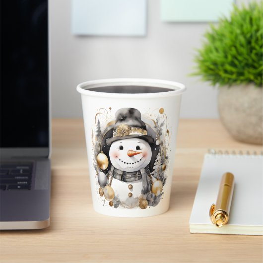 Chic Snowman: Black and Gold Holiday Charm 紙コップ (インサイチュ)