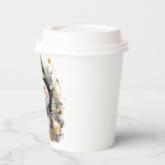 Chic Snowman: Black and Gold Holiday Charm 紙コップ (左)