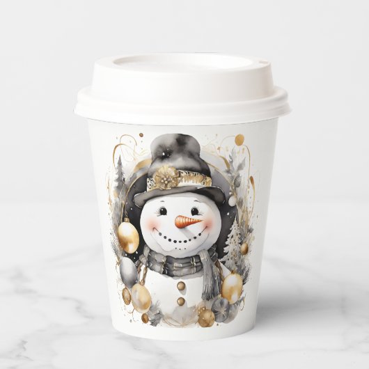 Chic Snowman: Black and Gold Holiday Charm 紙コップ (正面)
