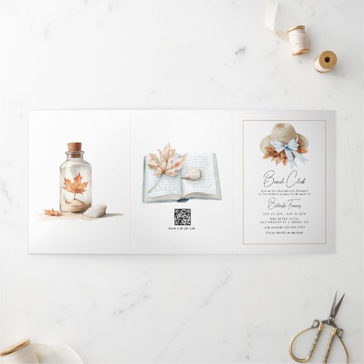 Chic Social Beach Club Autumn Bachelorette Weekend 三つ折り招待状 (外部)