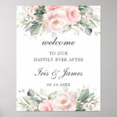 Chic Soft Blush Pink Roses Floral Wedding Welcome  ポスター (正面)