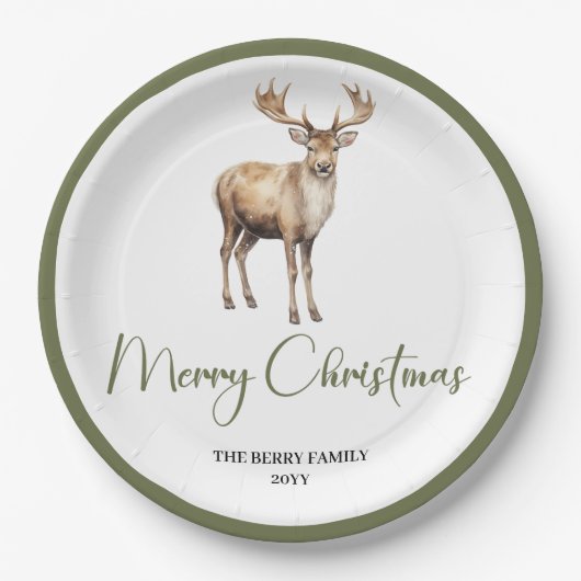 Chic Soft Earth Tone Christmas Personalized Dinner ペーパープレート (正面)