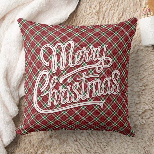 Chic Sparkly Plaid Christmas  クッション (ブランケット)