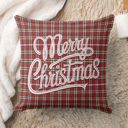 Chic Sparkly Plaid Christmas  クッション (ブランケット)