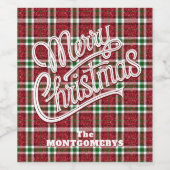 Chic Sparkly Plaid Christmas  ワインラベル (シングルラベル)