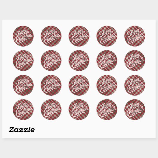 Chic Sparkly Plaid Merry Christmas Envelope Seals ラウンドシール (シート)