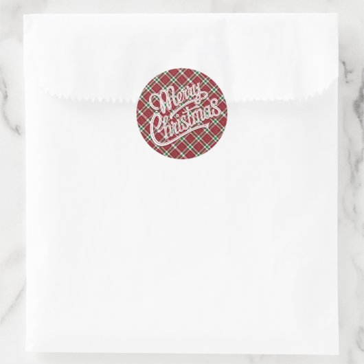 Chic Sparkly Plaid Merry Christmas Envelope Seals ラウンドシール (バッグ)