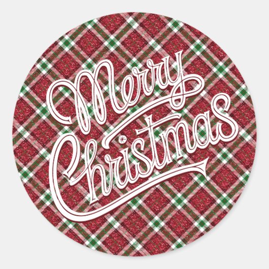 Chic Sparkly Plaid Merry Christmas Envelope Seals ラウンドシール (正面)