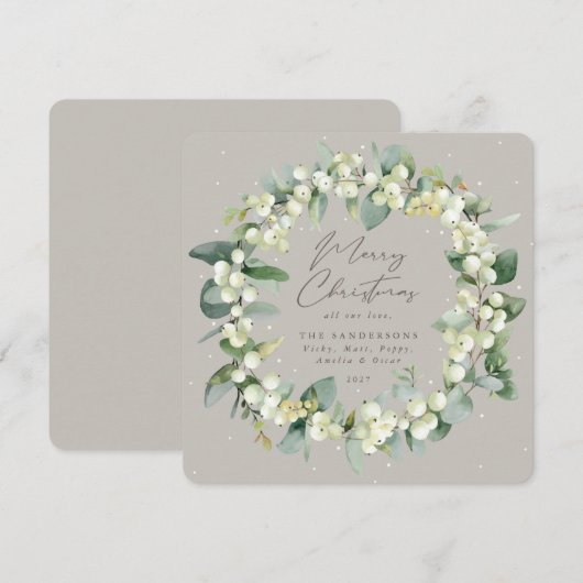 Chic Square Snowberry+Eucalyptus Christmas Wreath シーズンカード (正面/裏面)