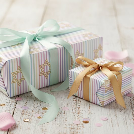 Chic Star of David Rainbow Striped Pattern ラッピングペーパー