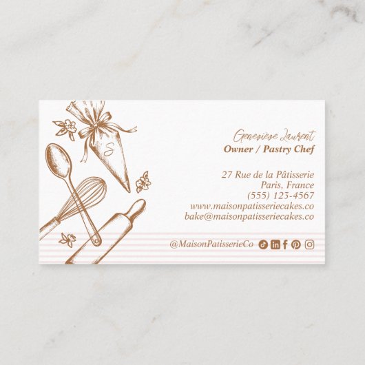 Chic Stripe Baking Utensil Pastry Cake Bakery Shop 名刺 (裏面)