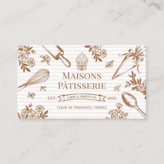 Chic Stripe Baking Utensil Pastry Cake Bakery Shop 名刺 (正面)