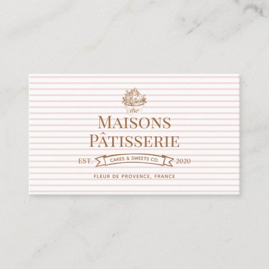 Chic Stripe Floral Cupcake Pastry Cake Bakery Shop 名刺 (正面)