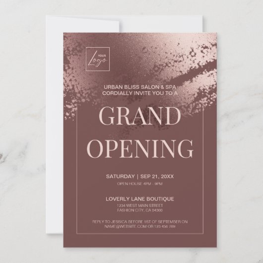 Chic stylish bronze business grand opening invite 招待状 (正面)