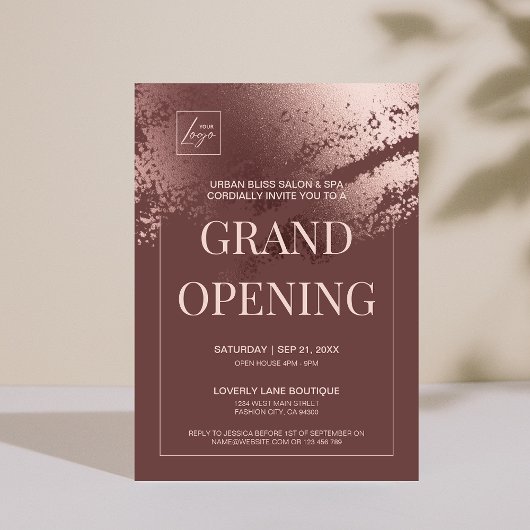 Chic stylish bronze business grand opening invite 招待状