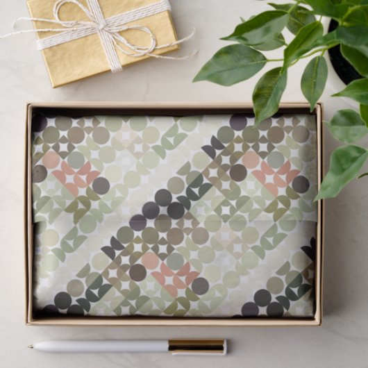 Chic Taupe Beige Light Olive Green Circles Pattern 薄葉紙 (ギフト)