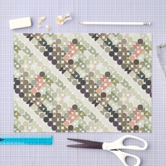 Chic Taupe Beige Light Olive Green Circles Pattern 薄葉紙 (クラフト)