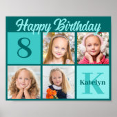 Chic Teal Birthday Party Custom Photo Collage ポスター (正面)