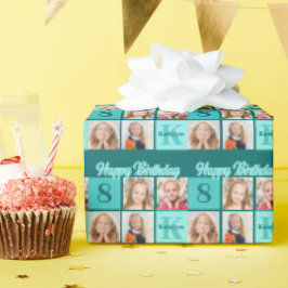 Chic Teal Birthday Party Custom Photo Collage ラッピングペーパー