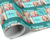 Chic Teal Birthday Party Custom Photo Collage ラッピングペーパー (ロールコーナー)