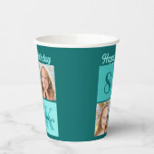 Chic Teal Birthday Party Custom Photo Collage 紙コップ (左)