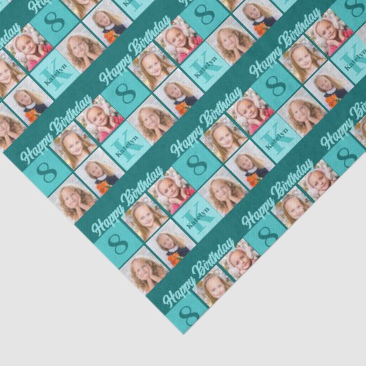 Chic Teal Birthday Party Custom Photo Collage 薄葉紙 (詳細)