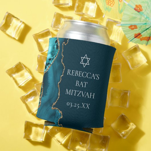 Chic Teal Gold Agate Bat Mitzvah Party 缶クーラー (インサイチュ 夏)