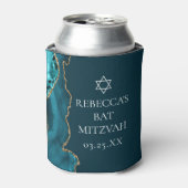Chic Teal Gold Agate Bat Mitzvah Party 缶クーラー (缶正面)