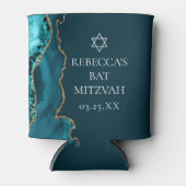 Chic Teal Gold Agate Bat Mitzvah Party 缶クーラー (正面)