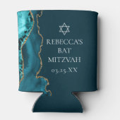 Chic Teal Gold Agate Bat Mitzvah Party 缶クーラー (裏面)