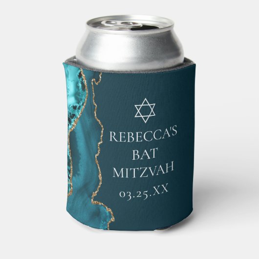 Chic Teal Gold Agate Bat Mitzvah Party 缶クーラー (缶裏面)