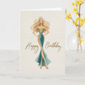 Chic Teal Gold Elegant Fashionista Birthday カード (黄色い花)