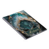 Chic Teal Green Gold Glitter Personalized Notebook ノートブック (右側)