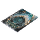Chic Teal Green Gold Glitter Personalized Notebook ノートブック (左側)