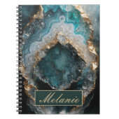 Chic Teal Green Gold Glitter Personalized Notebook ノートブック (正面)