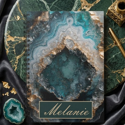 Chic Teal Green Gold Glitter Personalized Notebook ノートブック